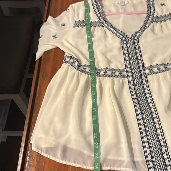 STELLA & DOT MAETTE SHEER BLOUSE SIZE M LINED NAVY EMBROIDERED  BUTTON LS - Picture 11 of 14